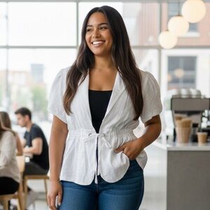 Ashley Stewart Withe linen Blouse